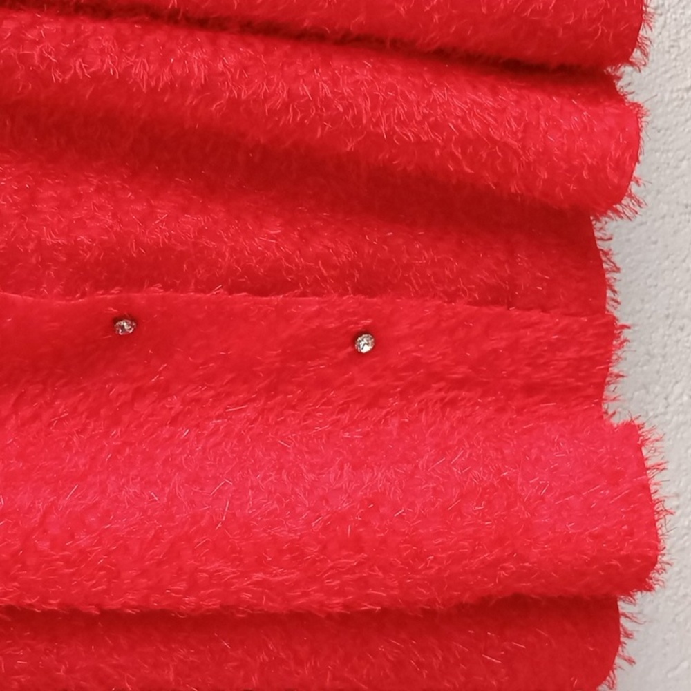 Vintage Red Fuzzy Knit Midi Skirt A-Line Holiday Fit Retro Chic Fall Winter 4-6 - Picture 12 of 17